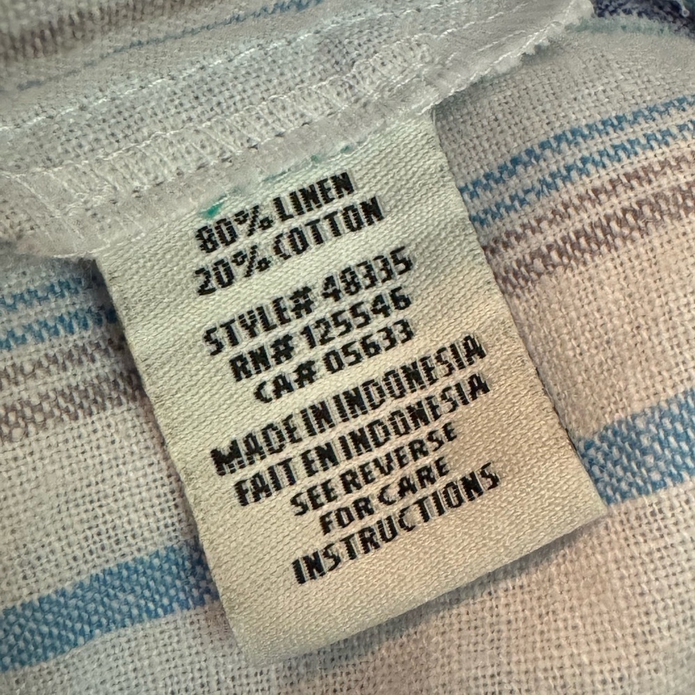 Habitat Asymmetrical Striped Artsy Lagenlook Button Up Blouse Linen Blend Large - Picture 7 of 7